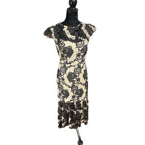 Antonio Melani Black & White Lace over Cream Evening Gown Dress Size 4